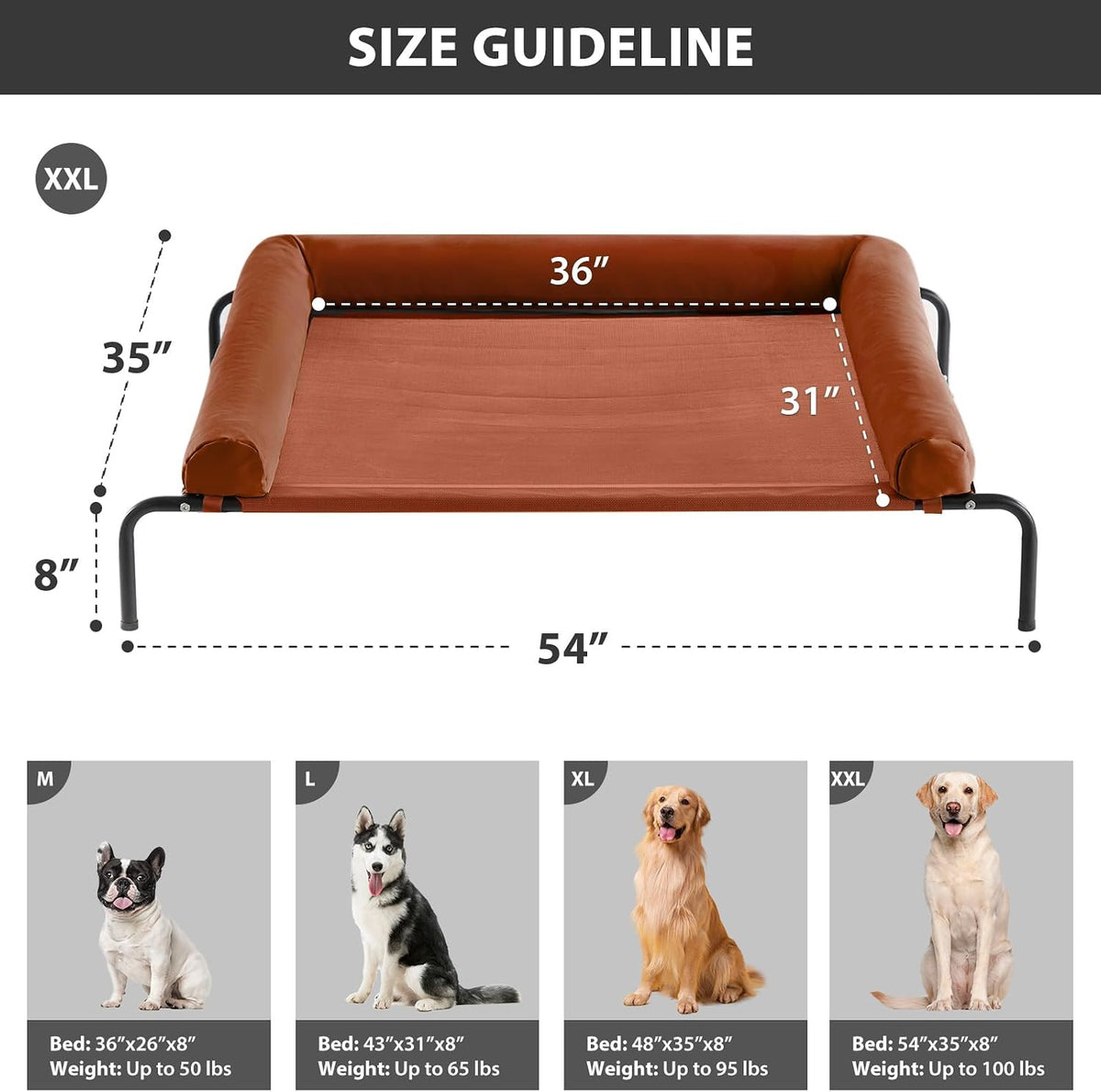 RRPETHOME Elevated Cooling Dog Cot 43x31" - Caramel / 54.0"L x 34.0"W x 8.0"Th - image 2