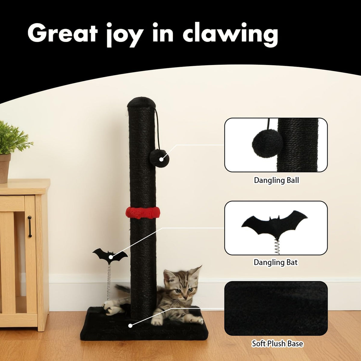MECOOL 34” Tall Cat Scratching Post Premium Basics Kitten Scratcher - 22 inches for kitten / Black - image 2