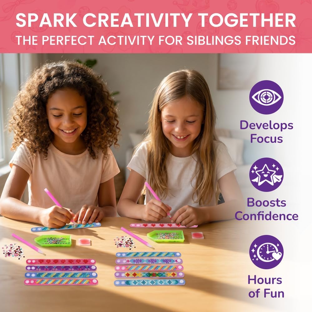 Little Jupiter diamond art bracelet kit with 6 EVA foam snap bracelets, resin gems and pen tools - view 4