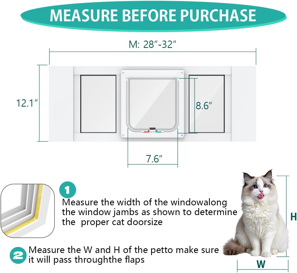 Aluminum Cat Door for Windows - White Tall / Fit 28"-32" Window - image 2