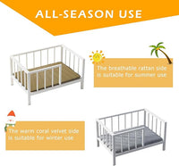 Dog Bed with Rails - Elevated Pet Metal Bed Frame with Solid Wood Board and Washable Soft Mat for Small Dog Indoor or Outdoor Use, 21.3" x 30 ", White
