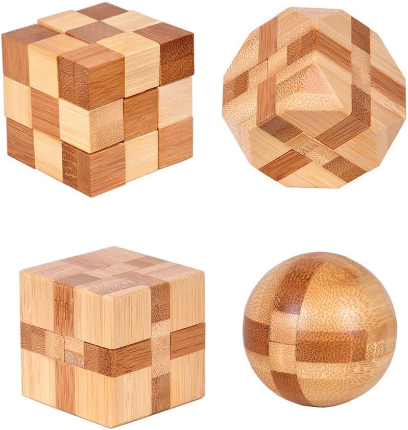 4 Pack Wooden Puzzle Brain Teasers Toy for Kids 3D Puzzles for Teens – Fun for Kids & Family
