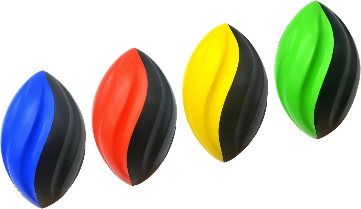 Blu Jay mini foam footballs for kids, 4 pack in red, yellow, blue and green