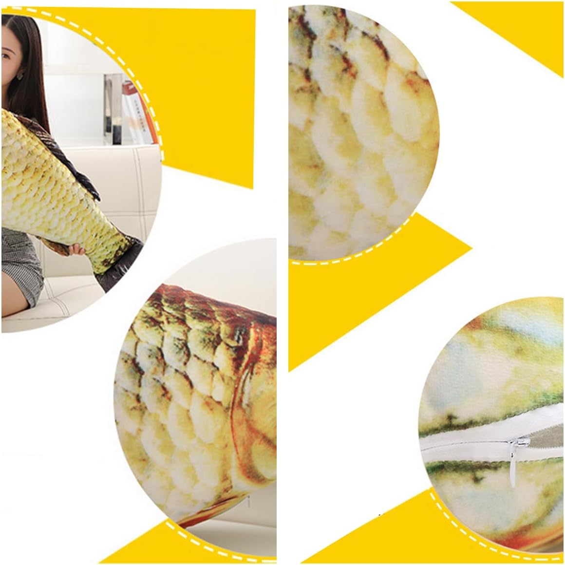 OPHRBU 24 inch fish plush pillow shaped like a realistic carp with soft short plush fabric - view 4