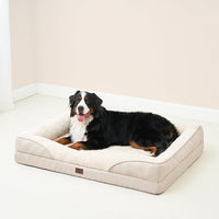 EHEYCIGA Memory Foam XXL Dog Bed for XLarge Sized, Extra Large Orthopedic Dog Sofa with Sides and Waterproof Liner, Washable Bolster Pet Couch with Removable Cover, 52x41x8 Inch, Beige