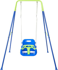 FUNLIO Toddler Swing with Foldable Metal Stand for Toddlers Aged 1~10 - Bluegreen