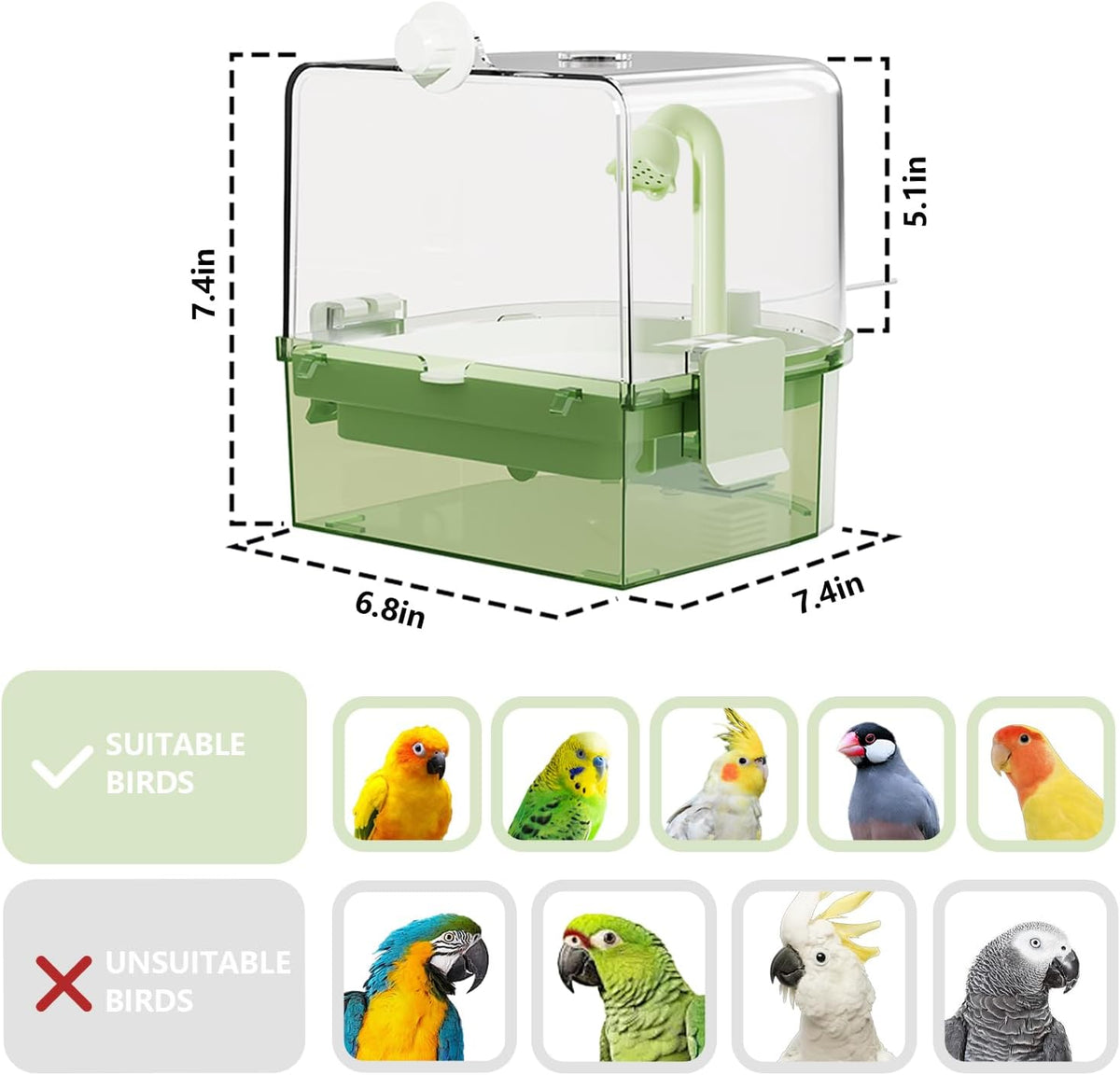 Water Circulation Bird Bath, Hanging Cage Shower Box – Essentials for Birds - Green - image 2