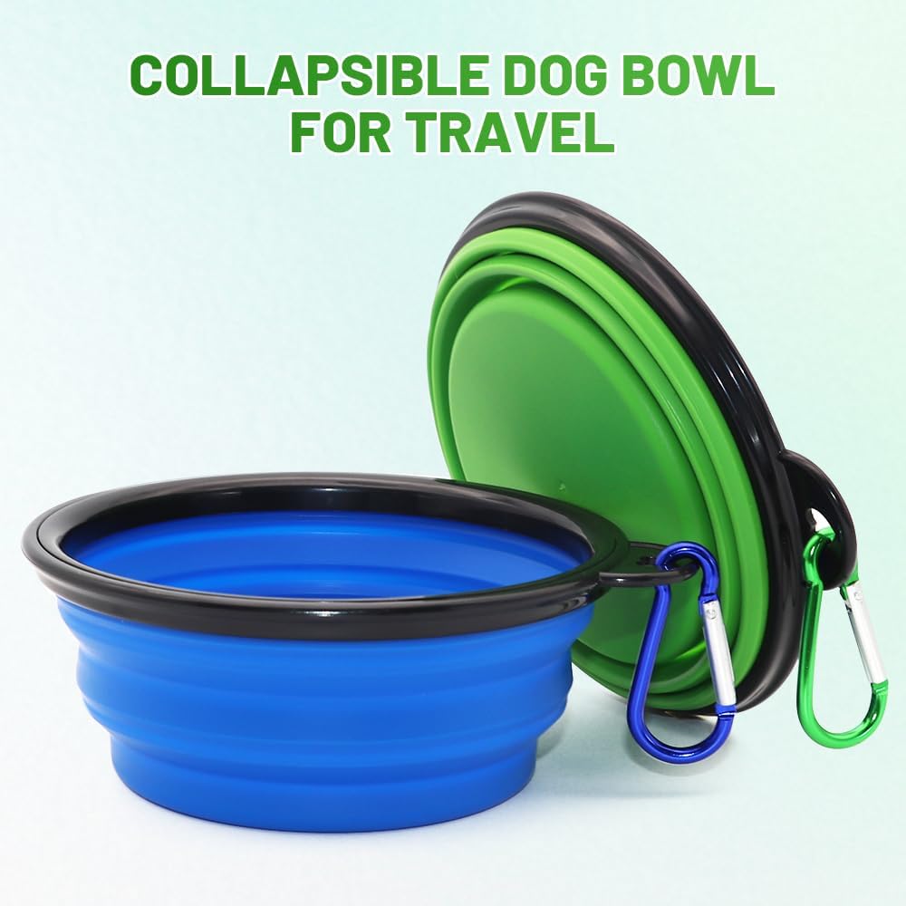 Dog Bowl Pet Collapsible Bowls - Small / Blue+Green - image 2