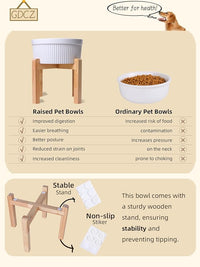 Large Dog Food Bowl, 65 oz Ceramic Bowls for Medium Breed, Pet Food Water Dish Heavy Wighted, Raised Dog Bowl with Wooden Stand, White