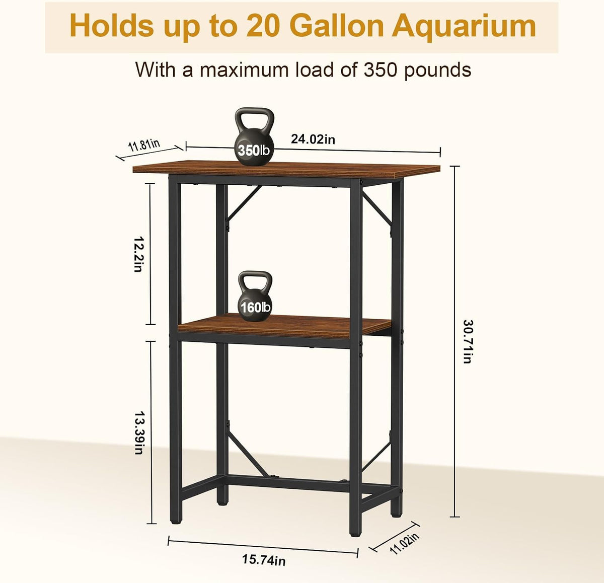 Snughome 10-20 Gallon Fish Tank Stand - Rustic Brown / 20 Gal-2 Tier - image 3