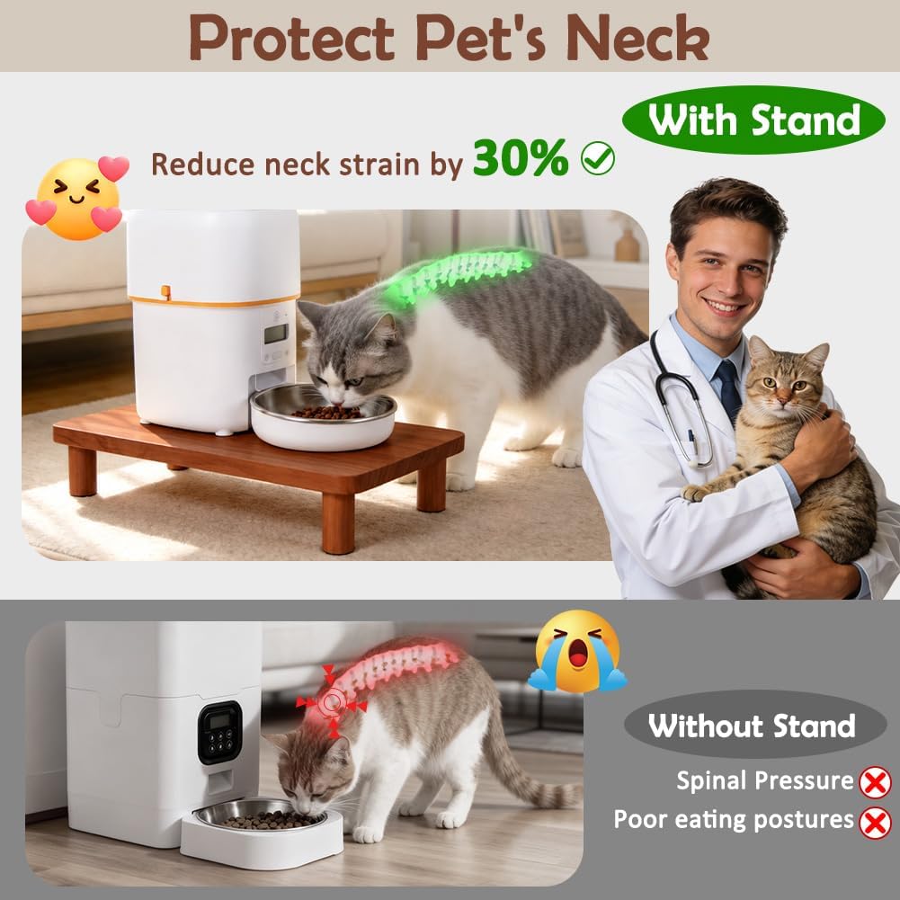 SZEE Cat Food Stand, Elevated Cat Feeder Stand for Automatic Feeder & Bowls – Essentials for Cats - Walnut Wood / Larger ( 15.5" × 9.8" × 3" ) - image 3