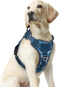 rabbitgoo Tactical Dog Harness for Large - Blue Camo / M(chest:20.1"-33.9",neck:17.7"-22.3",back:7.5")