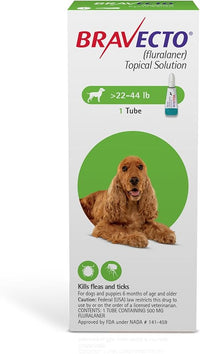 BRAVECTO Topical Solution for Dogs, Flea & Tick, 12 Week Supply, >22-44 lbs., Green Box