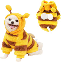 ANIAC fleece dog hoodie in a bee design with white wings and a D-ring, size Small
