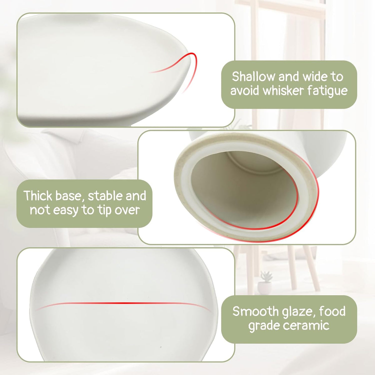 VCEPJH Elevated Cat Bowls 6.1in Wide Shallow Ceramic Raised Food Dish – Essentials for Cats - White(Pack of 1) - image 4