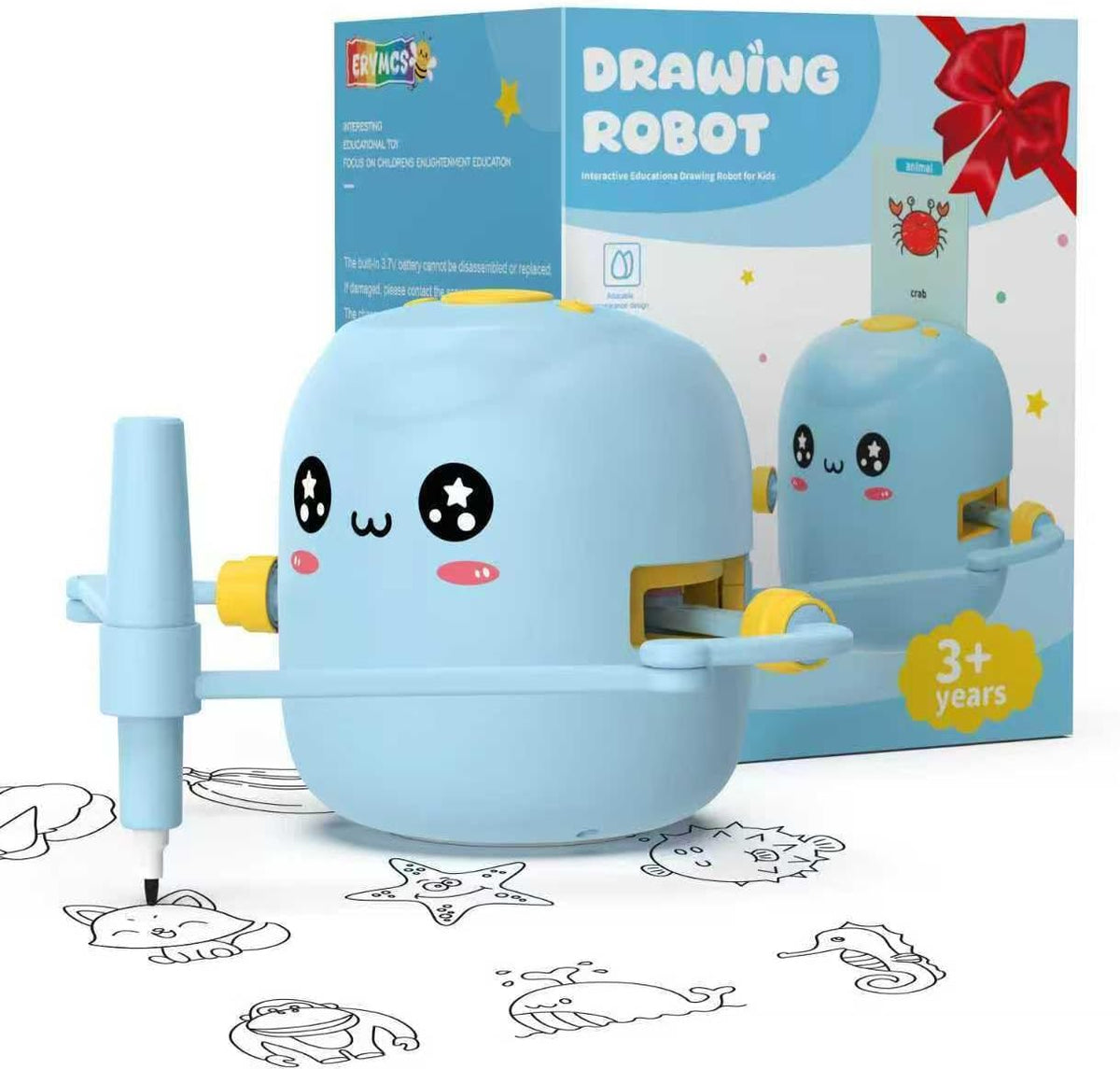 ERYMCS pink drawing robot for kids with picture cards and pens - view 2