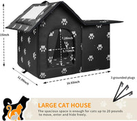 Outdoor Cat House Weatherproof, Large Feral Cat House for Winter - Black with White Cat Paw Prints / 17" x 13" x 15" - image 3
