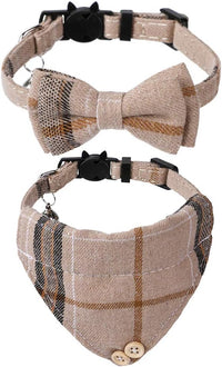 Faleela Breakaway Cat Collar with Bells - Brown bow+bandana