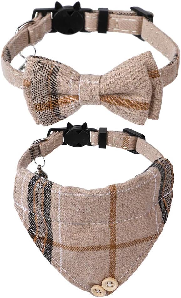 Faleela Breakaway Cat Collar with Bells - Brown bow+bandana