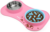 Slow Feeder Dog Bowls 3 in 1 Stainless Steel Food Water Bowl to Slow - Large Breed / Pink
