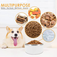 IKITCHEN Dog Bowl for Food and Water, 64 Oz Stainless Steel Pet Feeding Bowl, Durable Non-Skid Double Wall Insulated Heavy Duty with Rubber Bottom for Medium Large Dogs (64 Ounces/8 Cup, White)