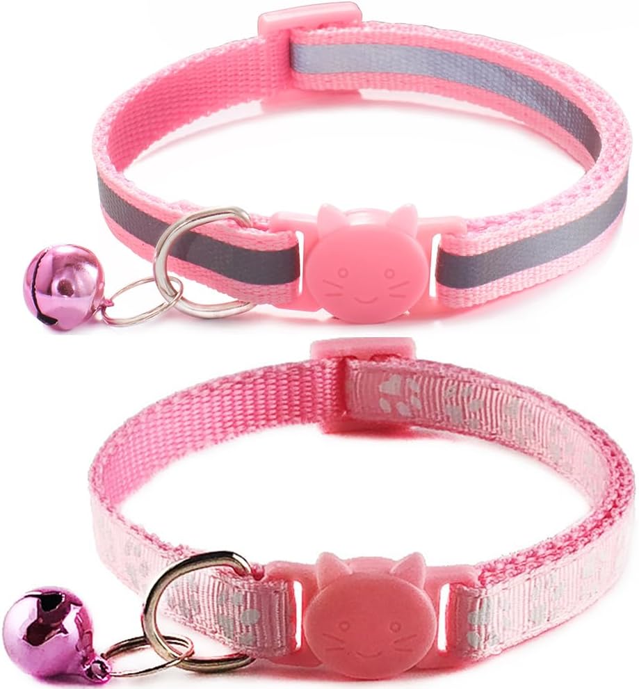 Reflective Cat Collar Breakaway with Bells - Pink