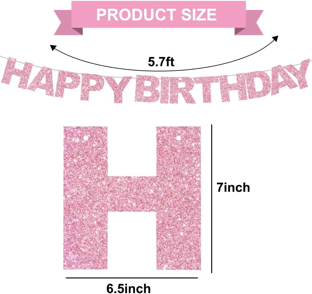 BEISHIDA Pre-Strung Glitter Pink Happy Birthday Banner Party Sign - pink #2 - image 2