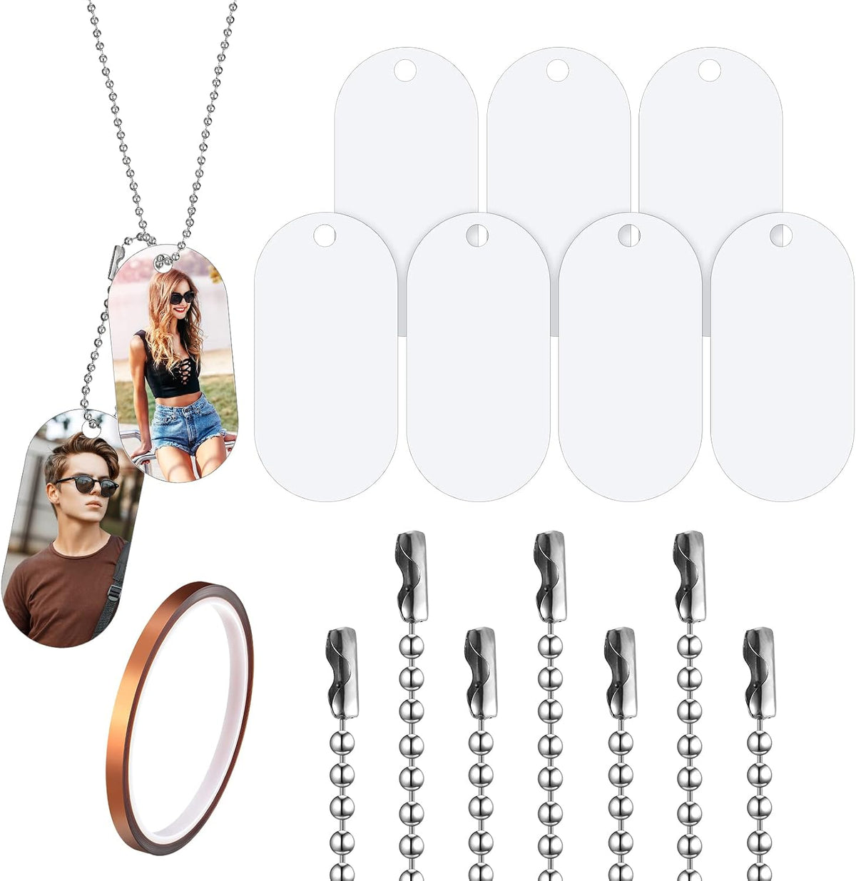 Hicarer 50 Sets Sublimation Blank Dog Tags with Chain Necklace - 15