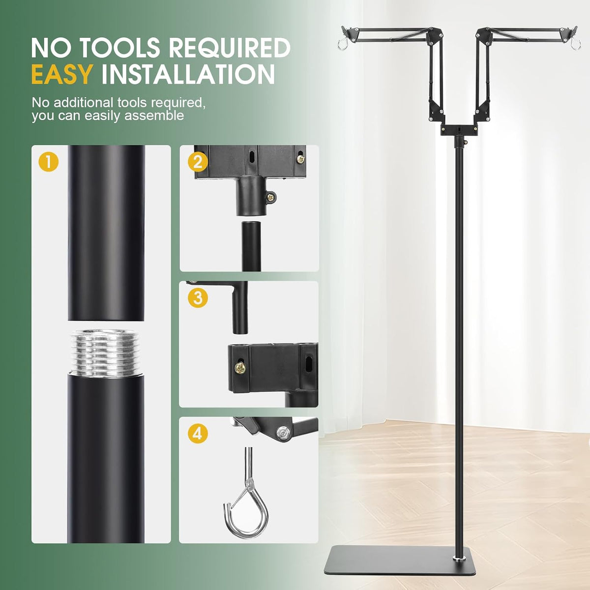 Dual Reptile Lamp Stand, 360°Rotatable Flexible Arms - 7.87-73.61 inch - image 4
