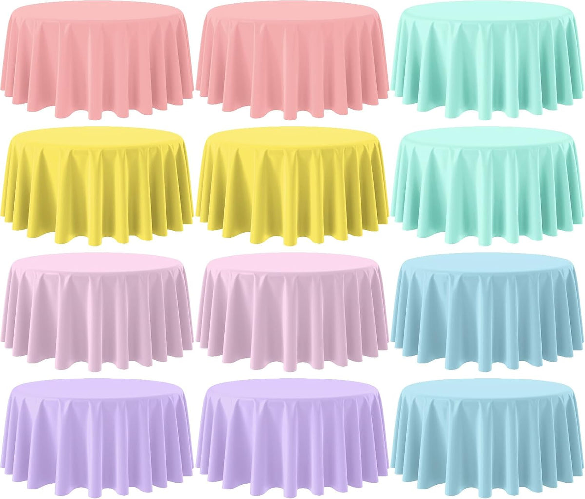 4Pcs Pastel Tablecloths, Mix Color Plastic Tablecloth Disposable Rectangle Table Covers for Baby - Pastel Round / 12pcs
