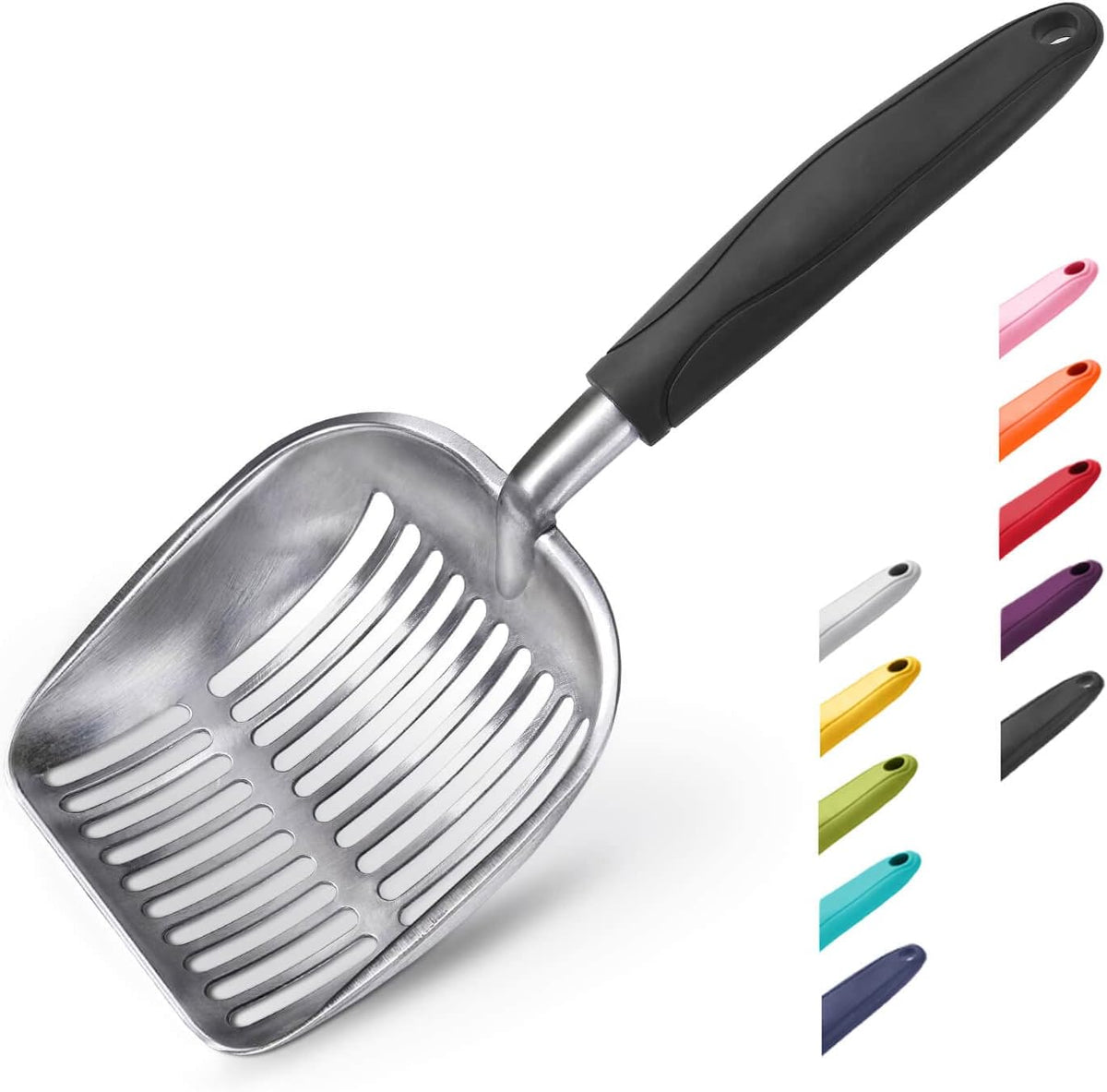 Cat Litter Scoop, Aluminum Alloy Sifter, Kitty Metal Scooper - Large / FLAT Aluminum \ #06 Black Handle
