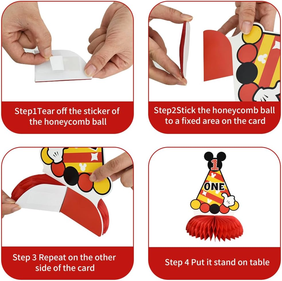 TONIFUL 1st Birthday Black Red Yellow Mouse Themed Table Centerpieces – Fun for Kids & Family - Red Mouse ONE - image 4