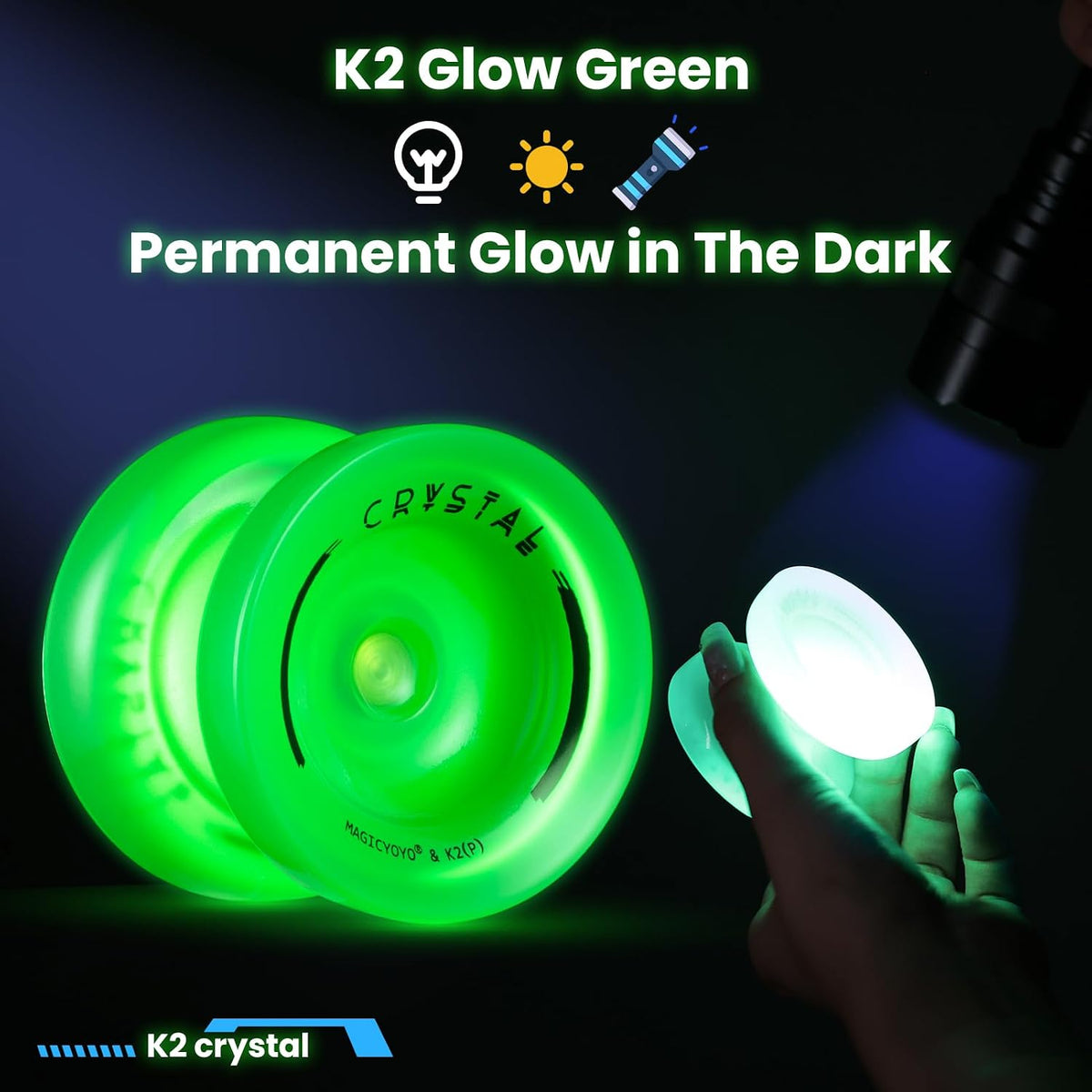 MAGICYOYO K2 Yoyo Professional Glow in The Dark - Glow Green+Glitter - image 4