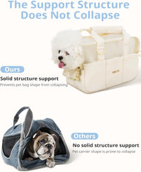 ONECUTE Dog Purse Carrier for Small Dogs Rabbit cat with Large Pockets - Beige Mesh / 16.9"L x 7.4"W x 12.2"H - image 3