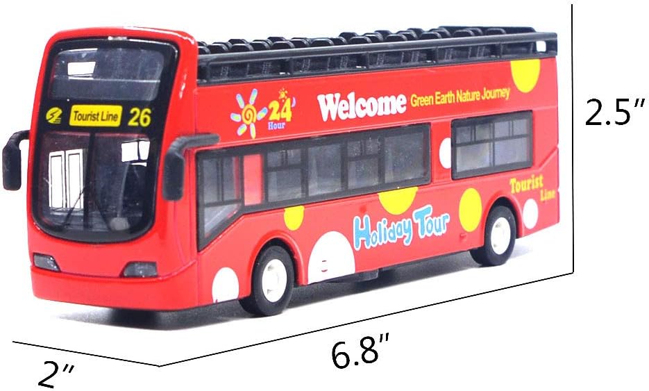 Ailejia red open top double decker sightseeing bus toy with alloy body - view 10