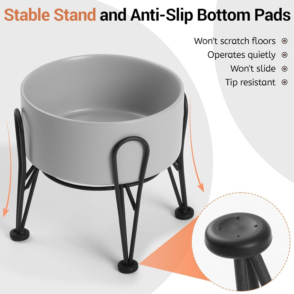 Elevated Dog Bowls, Ceramic Raised Dog Bowl Set with Anti-Slip and Non-Tip Metal Stand, 2 Pack Pet - Gray / 7.6 Cups | 2 Pack | For Large Dogs - image 4