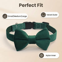 Dog Collar with Bowtie Soft Velvet Material with Quick Release Buckle - L / Green - image 2