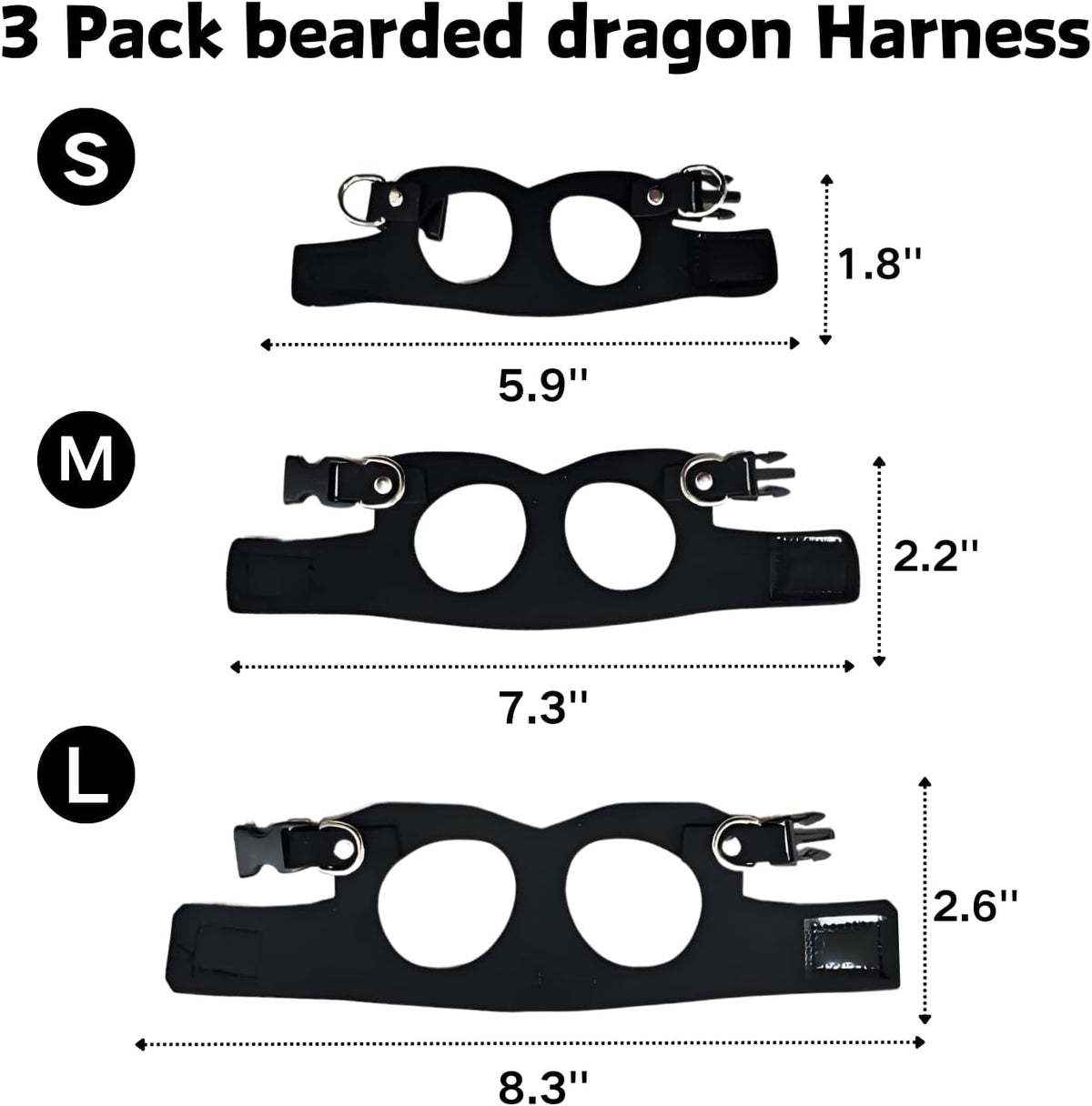3 Pack Bearded Dragon Harness and Leash Set - Black - image 2
