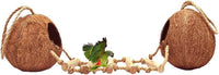 Natural Coconut Hide with Ladder Perches Hanging Bird House Toy - 1pc Double Coconut Hide with Ladder