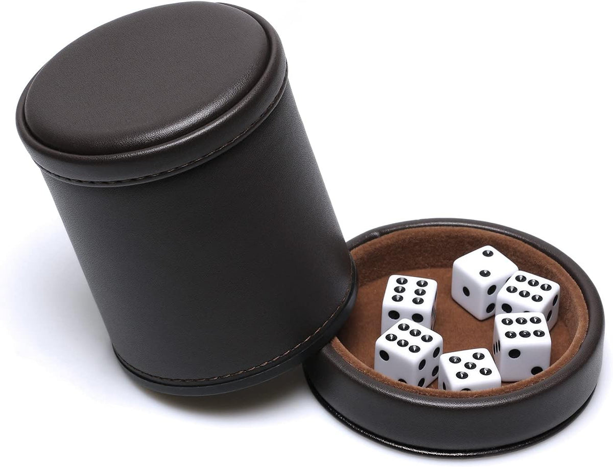 Leatherette Dice Cup with Lid Includes 6 Dices - Chocolate - image 2