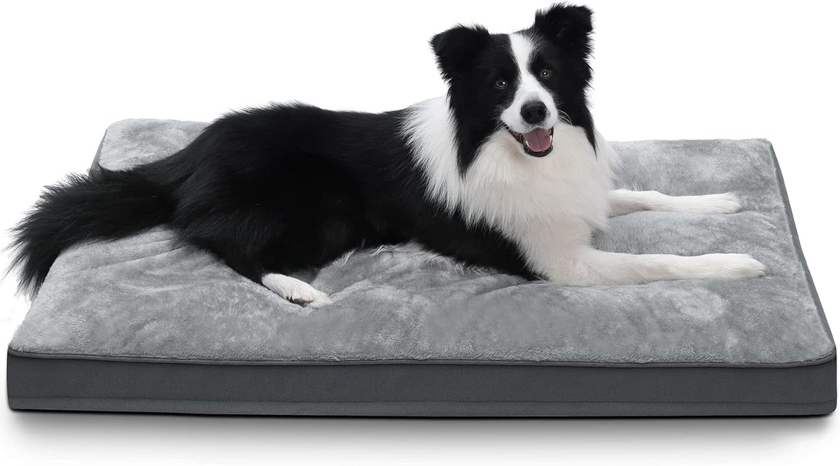 Large Plush Dog Bed for Crate with Washable Cover, 35x22 - 35.0"L x 22.0"W x 3.0"Th / Grey