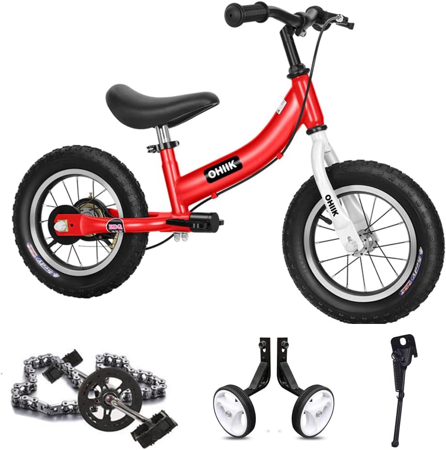Balance Bike 2 in 1 for Kids 2 3 4 5 6 7 Years Old - Red / 12 inch