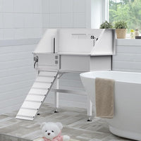 Dog Washing Station for Home, 38" White Professional Stainless Steel Dog Grooming Tub, Height Adjustable Dog Bathing Station, Upgrade Parts, Dog Bath Tubs for Small & Medium Dogs(Left Ramp)