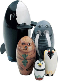 Bits and Pieces Monkey Nesting Dolls, Russian Doll Set of 5 - Nesting Sea Friends