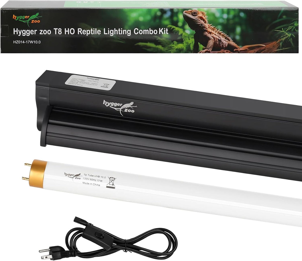 T5 UVB Reptile Light Fixture HO UVB Bulb Lighting Combo Kit - T8-24Inch