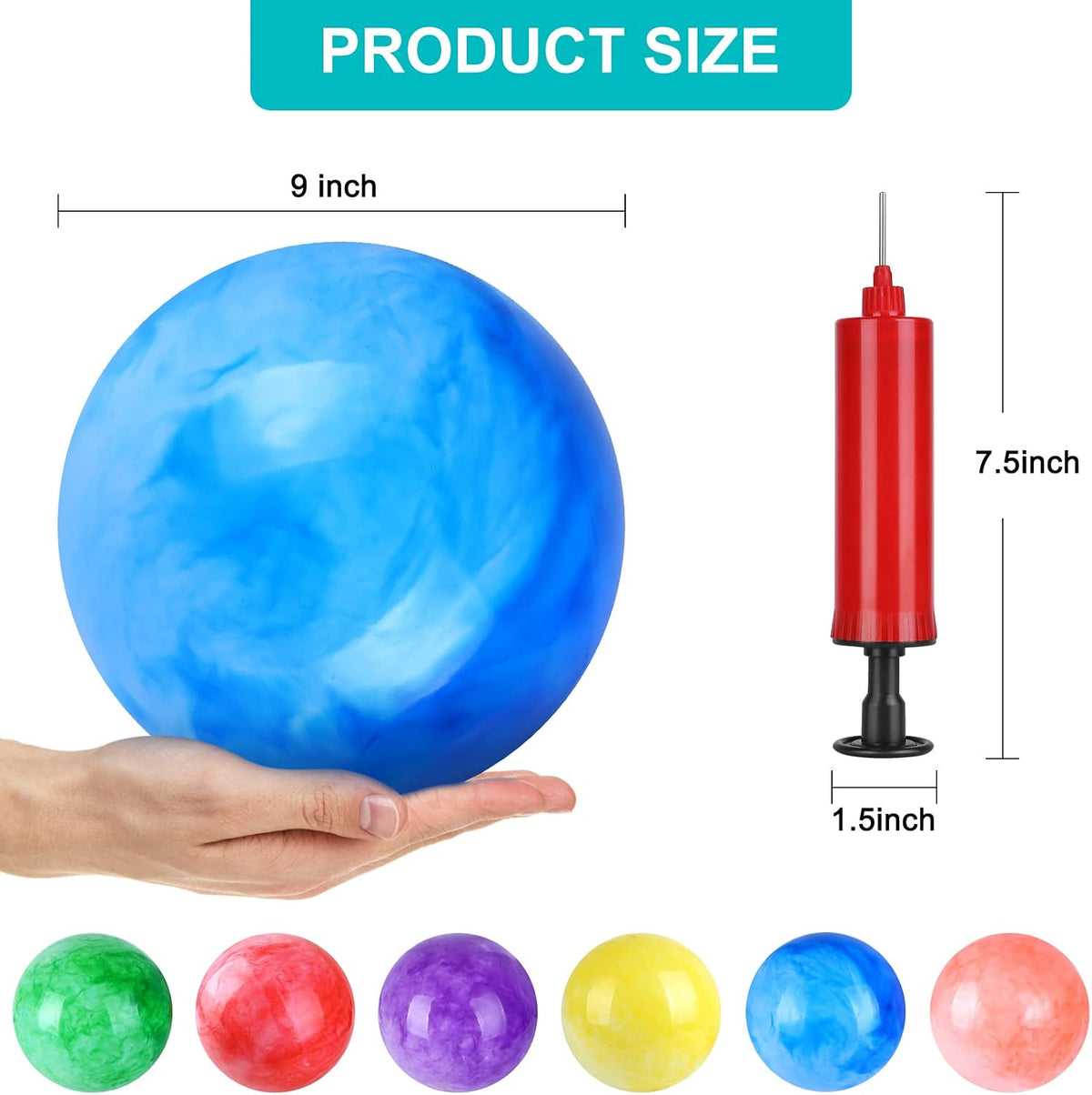 GCQJOQ 9 inch marbleized playground balls in six colors with a pump - view 10