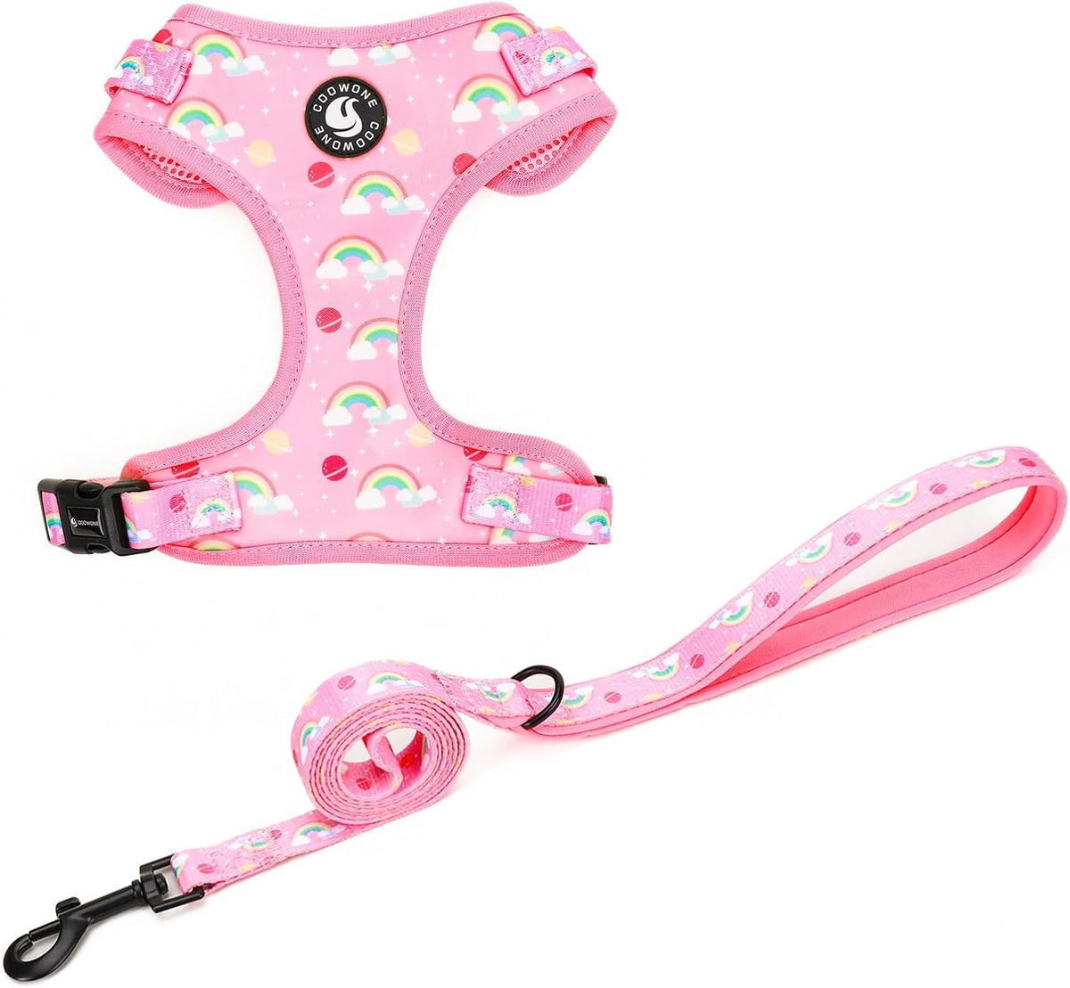 Dog Cat Harness and Leash Set - Rainbow / M (Neck 13.4"-16.5"; Chest 17.7"-23")