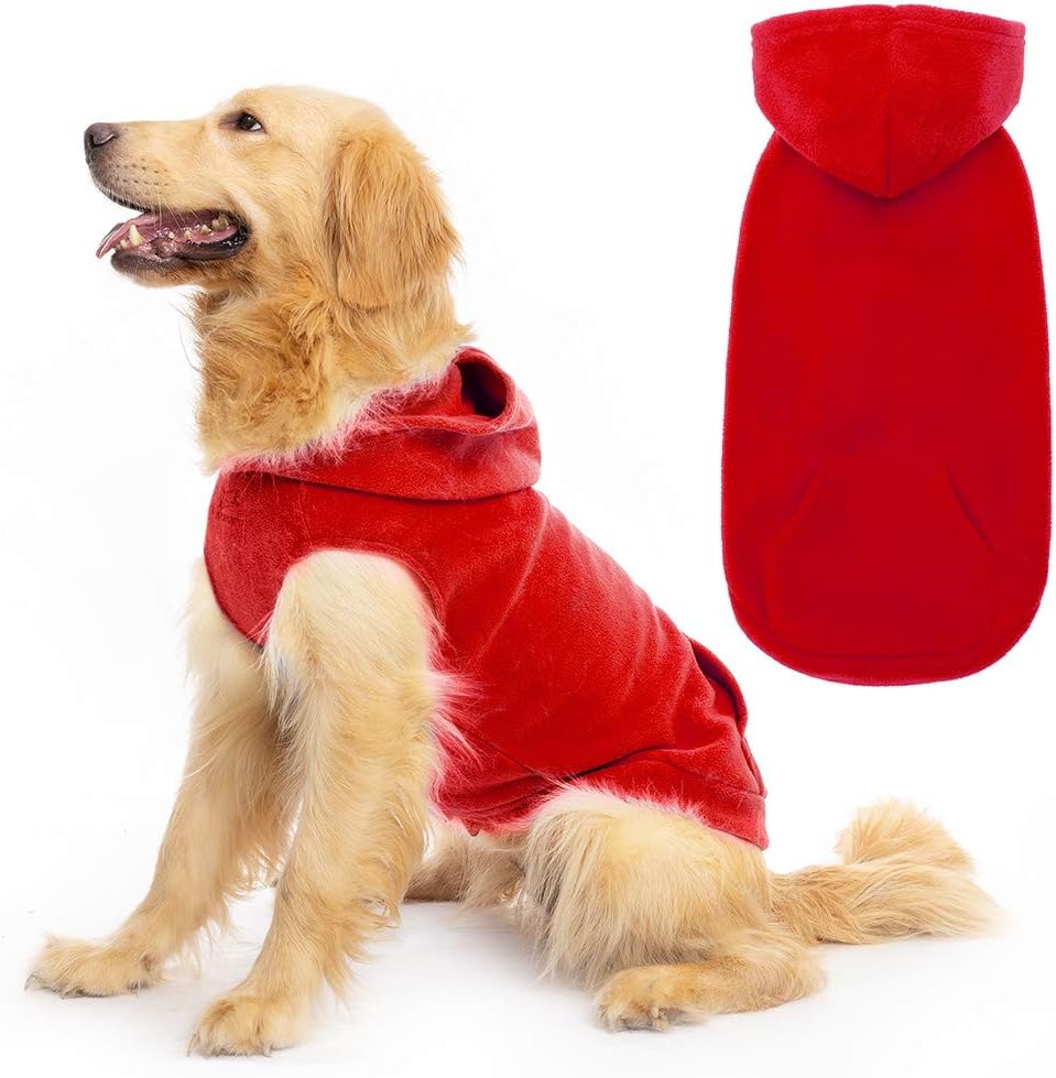 Fleece Dog Hoodie with Pouch, Green S – Essentials for Dogs - Medium / Red