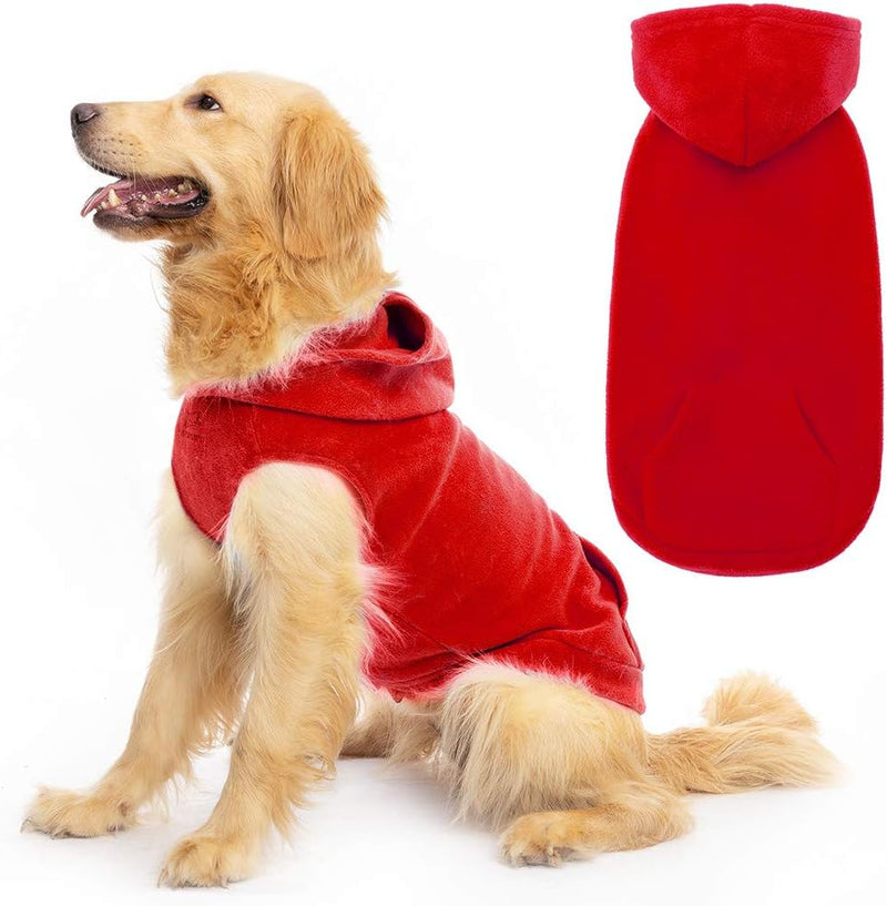 Fleece Dog Hoodie with Pouch, Green S – Essentials for Dogs - Medium / Red