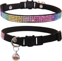 THAIN Basic Adjustable Cat Collar Bling Diamond Breakaway with Bell - Black
